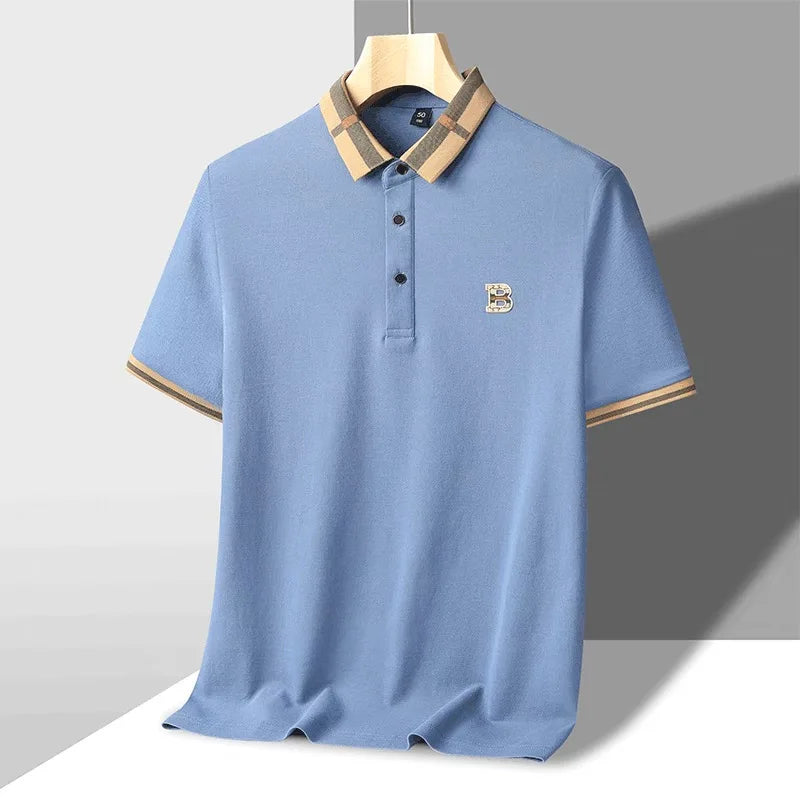 short sleeve polo shirt men summer new high-end silk cotton breathable