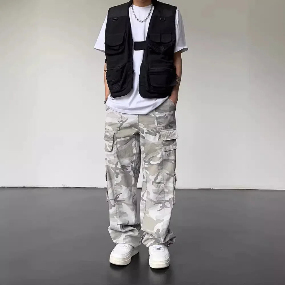 Vintage American Style Camouflage Pants Men's Loose Straight Leg Cargo Pants