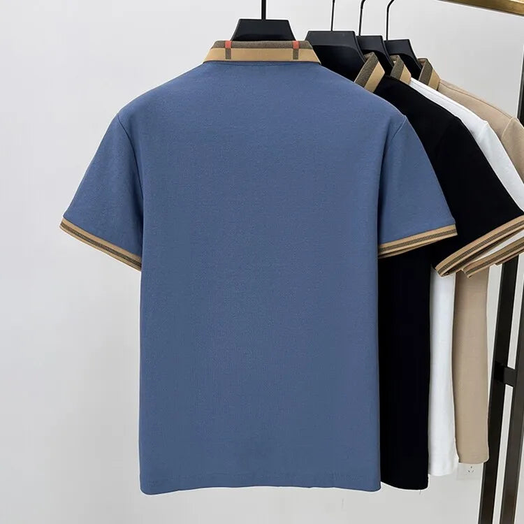 short sleeve polo shirt men summer new high-end silk cotton breathable