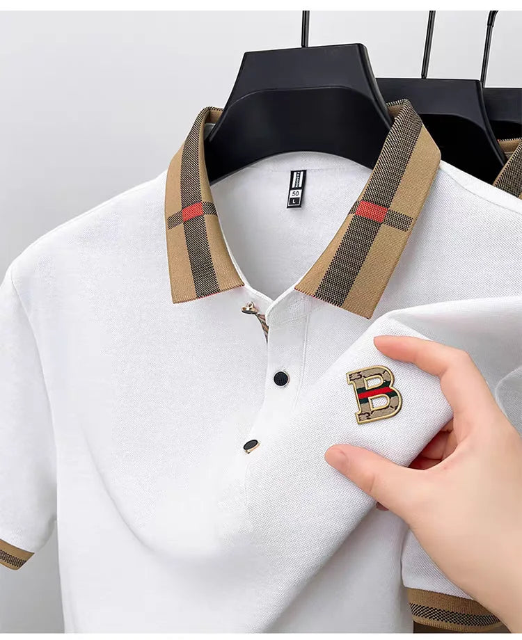 short sleeve polo shirt men summer new high-end silk cotton breathable