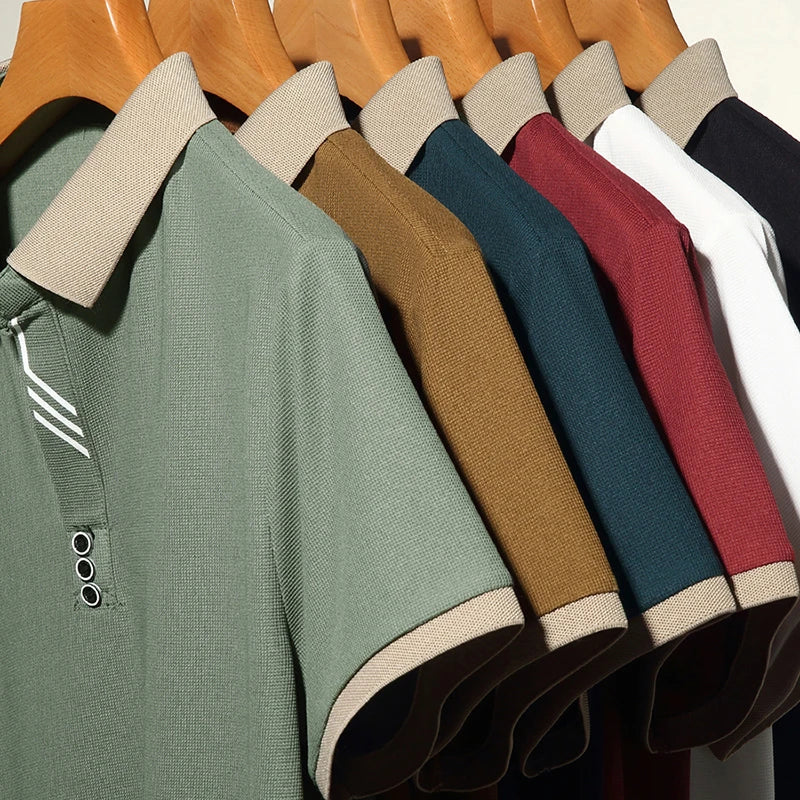 Men's Solid Color Casual Fashion Short Sleeve Polo Shirt Summer Comfortable