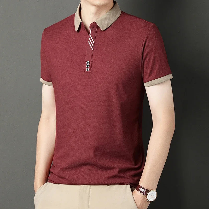Men's Solid Color Casual Fashion Short Sleeve Polo Shirt Summer Comfortable
