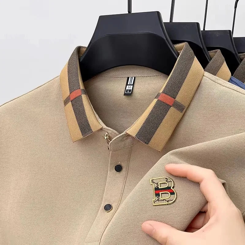 short sleeve polo shirt men summer new high-end silk cotton breathable