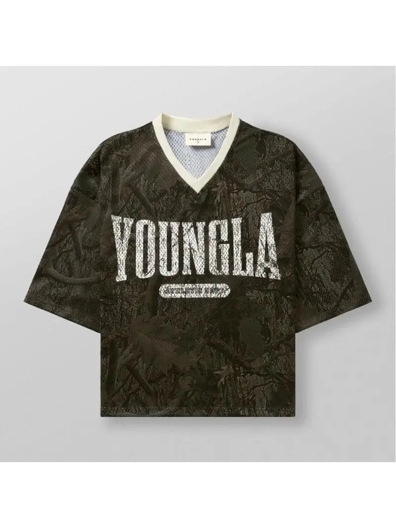 YOUNG tide brand oversized T-shirt quick-drying breathable large mesh printed short-sleeved