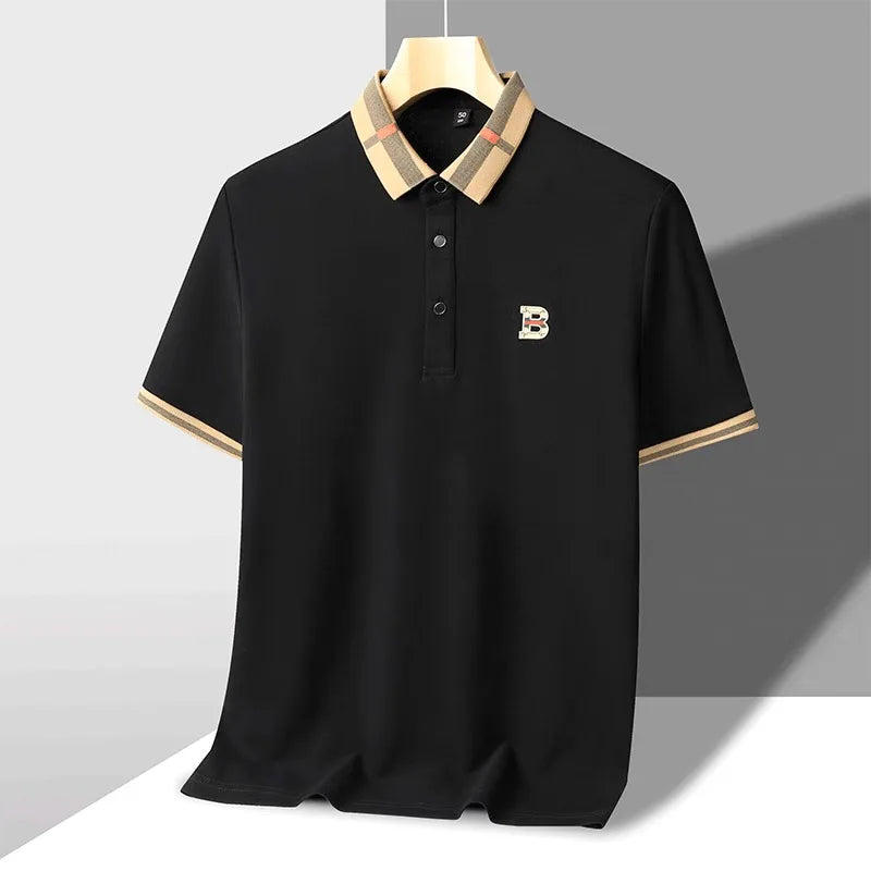 short sleeve polo shirt men summer new high-end silk cotton breathable