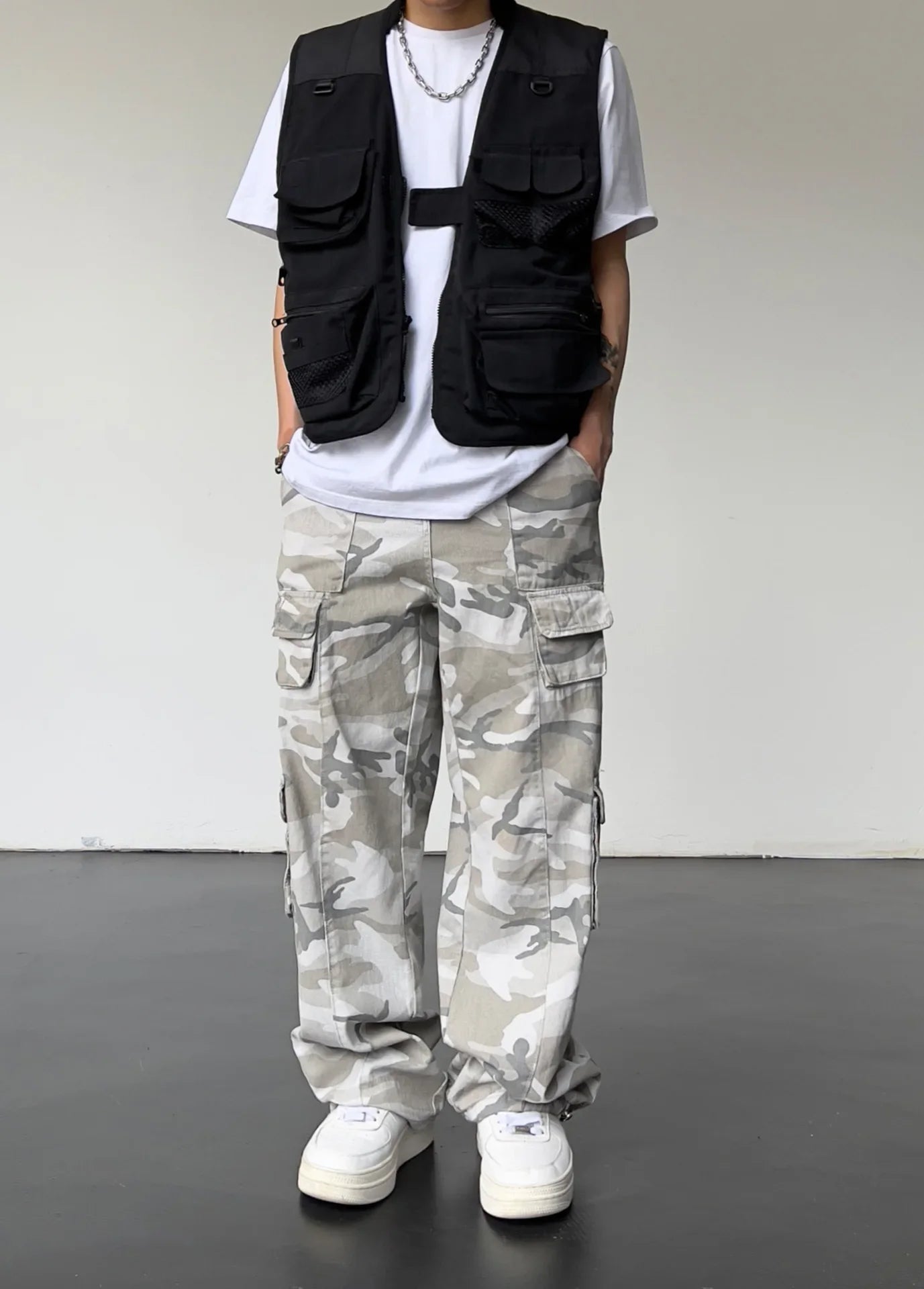 Vintage American Style Camouflage Pants Men's Loose Straight Leg Cargo Pants