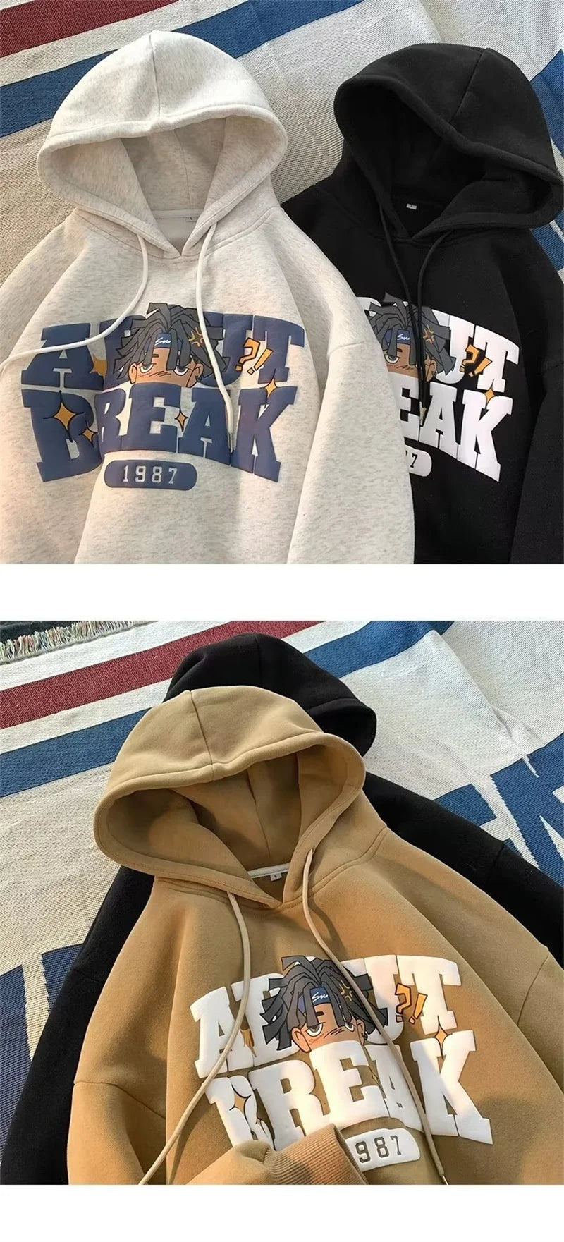 Vintage Cartoon Printing Graphic Hoodie Sweatshirts Men's Oversized Y2K Hoodies American Hip Hop Fashion Hoody Streetwear