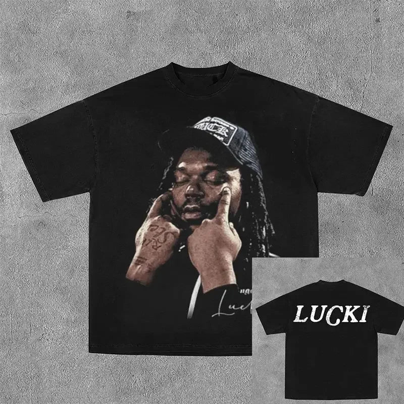 Y2k New Cotton T-shirt Men's and Women's Portrait  Printed