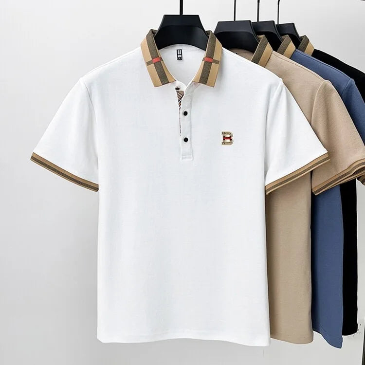 short sleeve polo shirt men summer new high-end silk cotton breathable