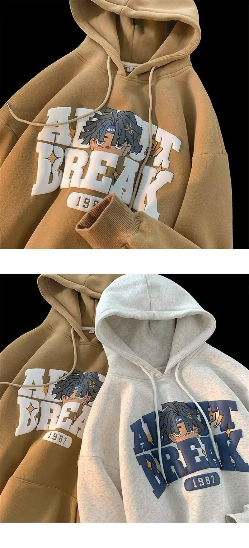 Vintage Cartoon Printing Graphic Hoodie Sweatshirts Men's Oversized Y2K Hoodies American Hip Hop Fashion Hoody Streetwear