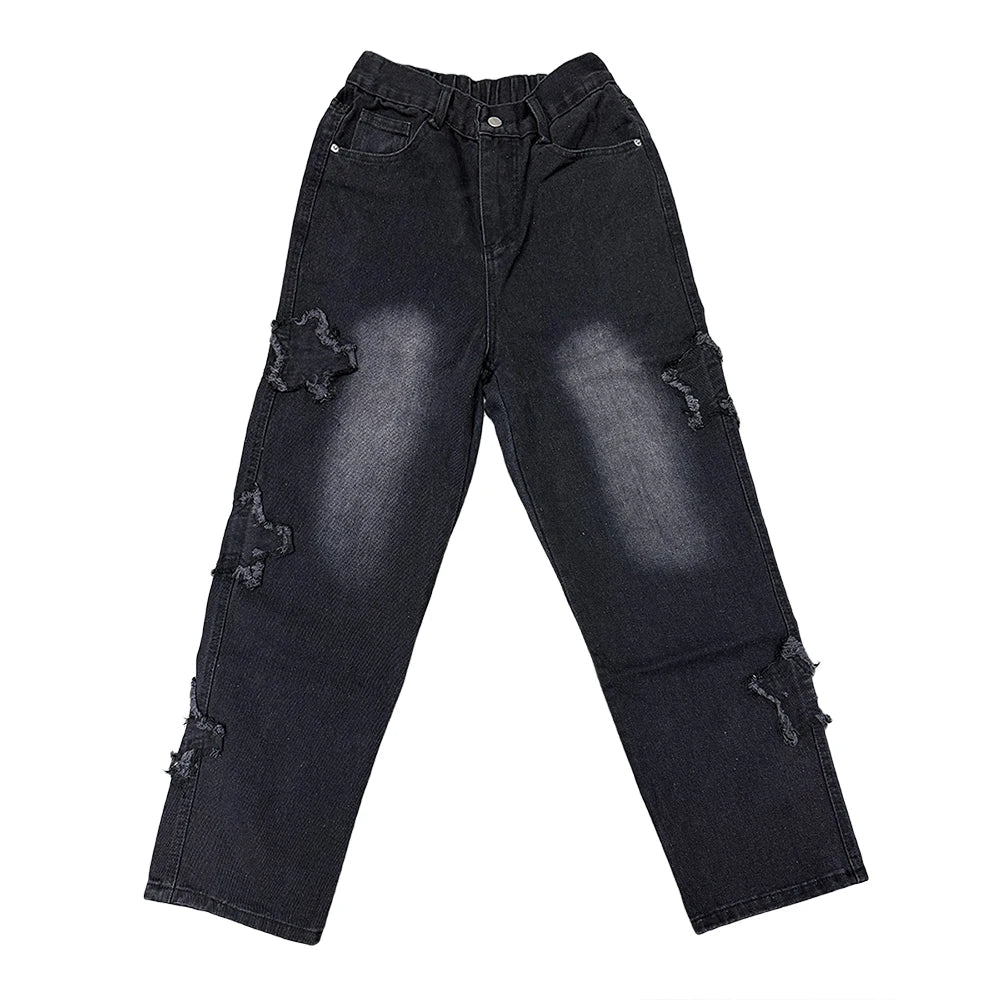 Star Embroidery Straight Casual Men Jeans Gothic Neutral New Wide Leg Loose Hip-hop Fashion Youth Streetwear