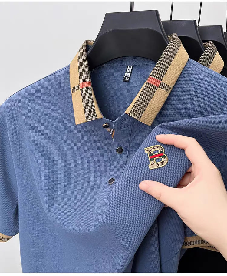 short sleeve polo shirt men summer new high-end silk cotton breathable
