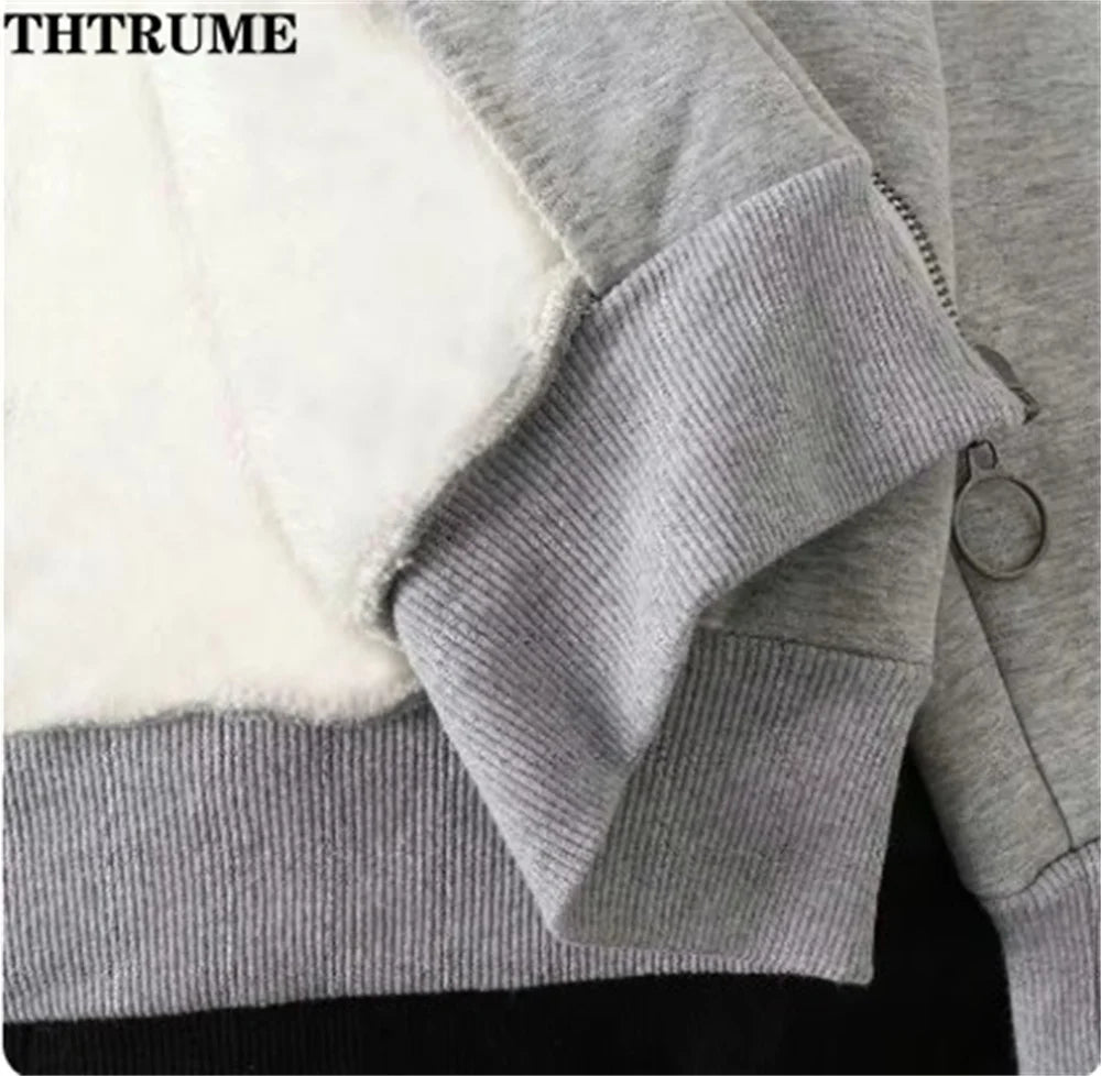 Elegant Women Chic Hoodies Fashion Autumn Winter Fleece Long Sleeve Solid Color Hooded Top Casual Office Lady Zipper Sweatshirts