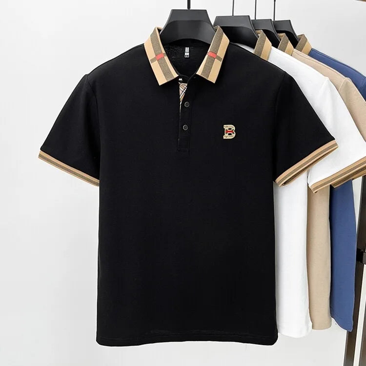 short sleeve polo shirt men summer new high-end silk cotton breathable