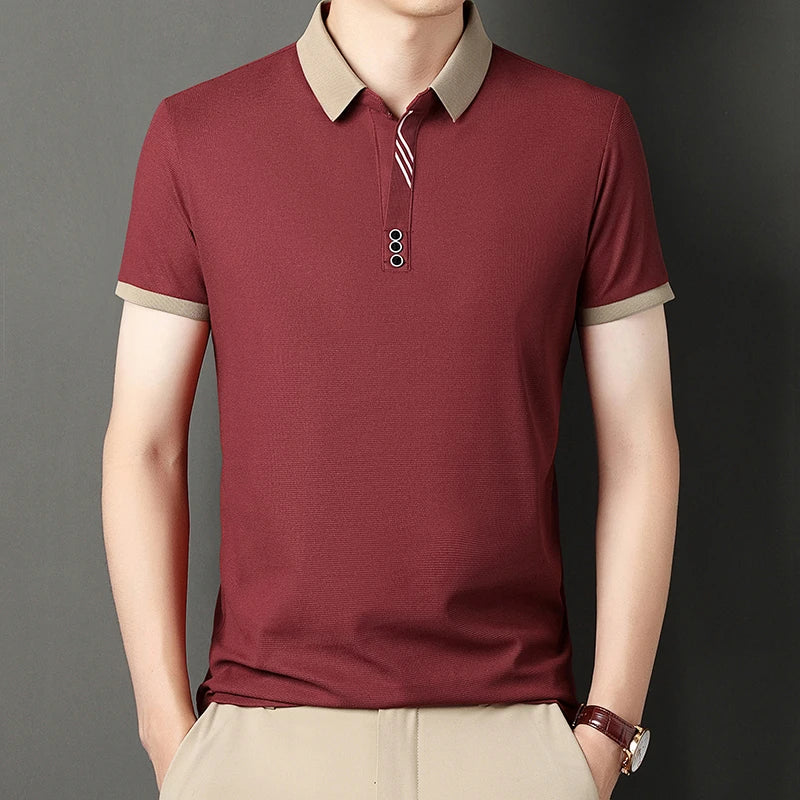 Men's Solid Color Casual Fashion Short Sleeve Polo Shirt Summer Comfortable