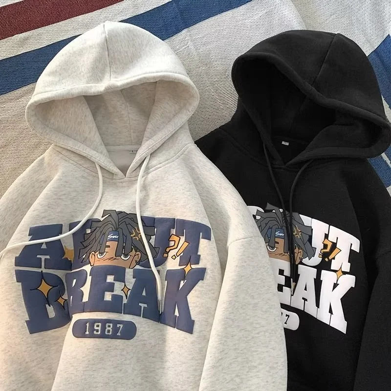 Vintage Cartoon Printing Graphic Hoodie Sweatshirts Men's Oversized Y2K Hoodies American Hip Hop Fashion Hoody Streetwear