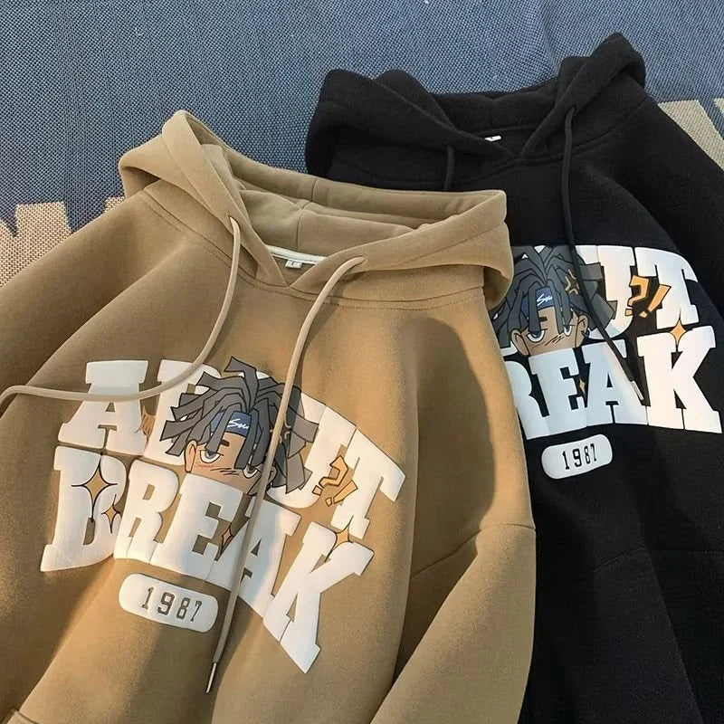 Vintage Cartoon Printing Graphic Hoodie Sweatshirts Men's Oversized Y2K Hoodies American Hip Hop Fashion Hoody Streetwear