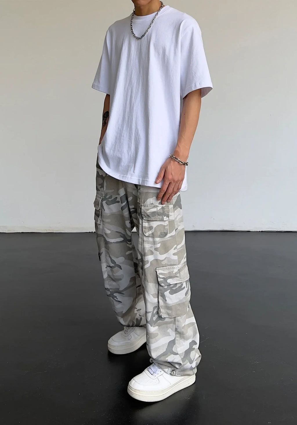 Vintage American Style Camouflage Pants Men's Loose Straight Leg Cargo Pants