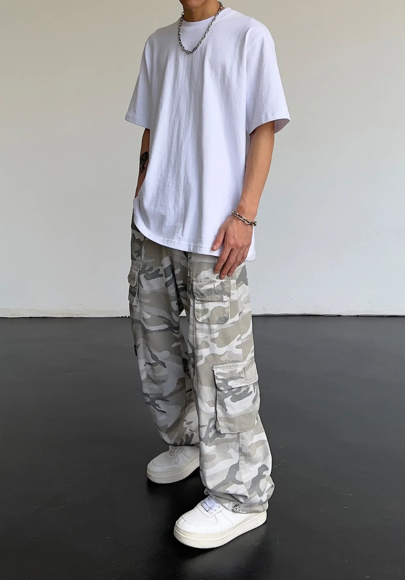 Vintage American Style Camouflage Pants Men's Loose Straight Leg Cargo Pants
