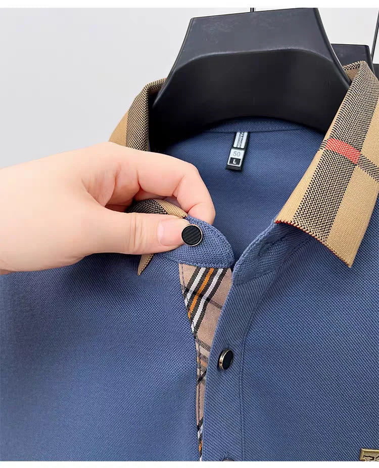 short sleeve polo shirt men summer new high-end silk cotton breathable
