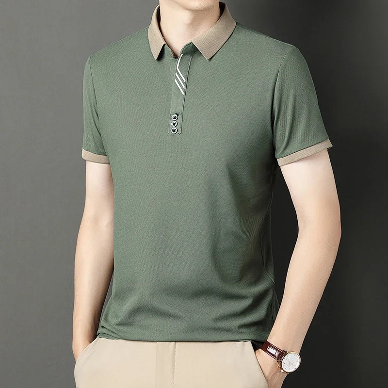 Men's Solid Color Casual Fashion Short Sleeve Polo Shirt Summer Comfortable