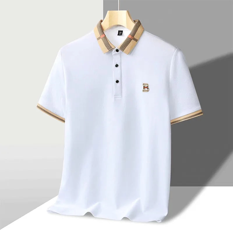 short sleeve polo shirt men summer new high-end silk cotton breathable