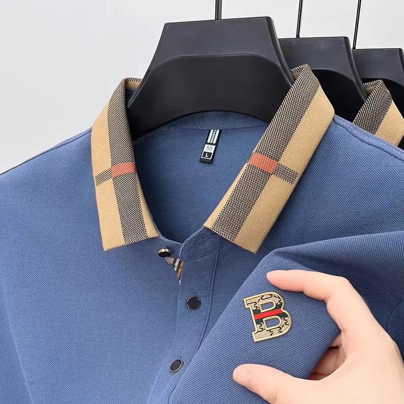 short sleeve polo shirt men summer new high-end silk cotton breathable