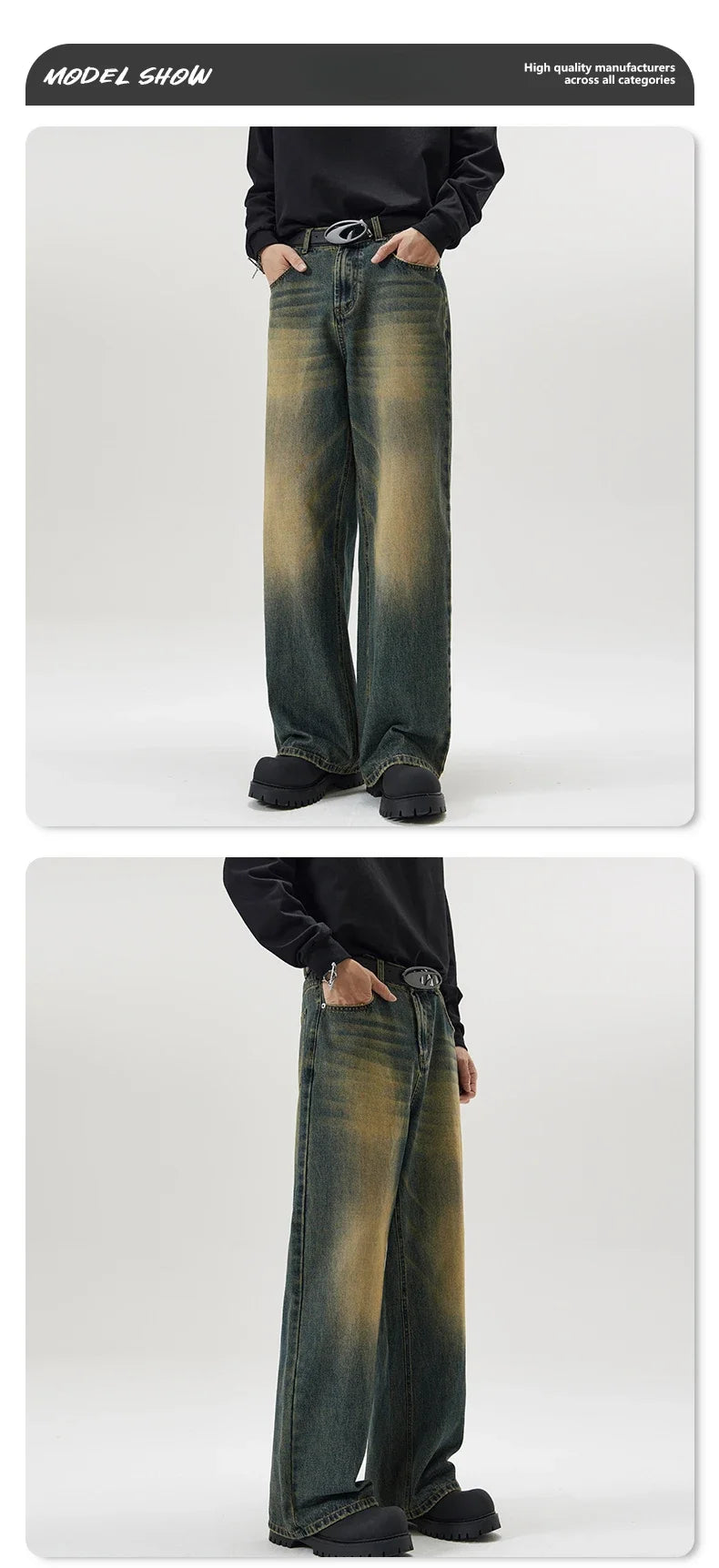 Autumn Vintage Distressed Men's Baggy Straight Jeans