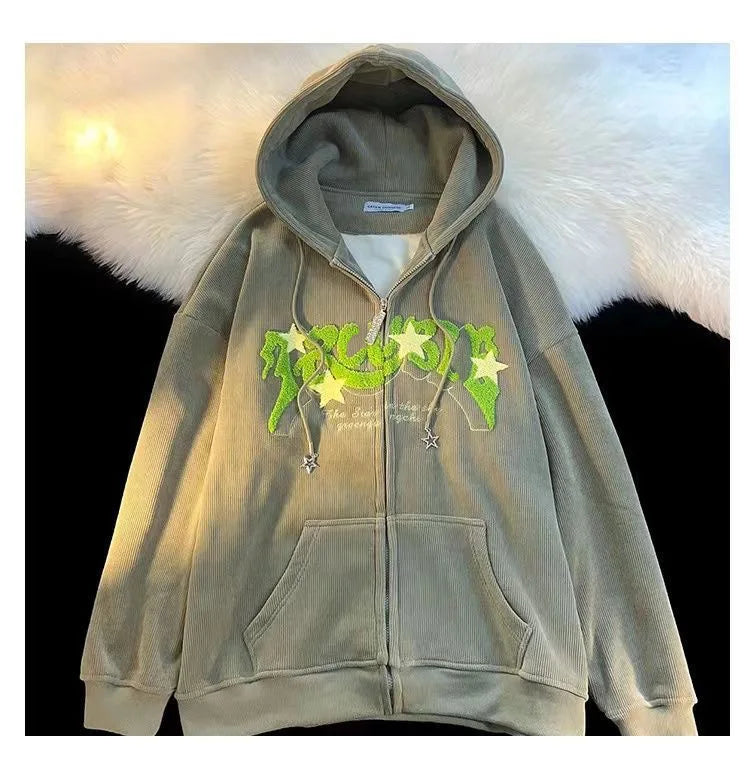 Zip Up Hoodies  Autumn Long Sleeve Tops Loose Hood Shirt  Sweatshirt Jacket