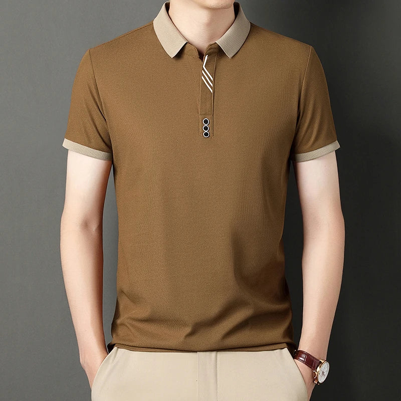Men's Solid Color Casual Fashion Short Sleeve Polo Shirt Summer Comfortable