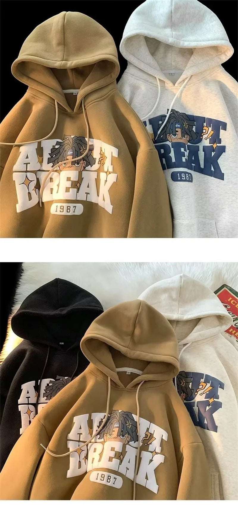 Vintage Cartoon Printing Graphic Hoodie Sweatshirts Men's Oversized Y2K Hoodies American Hip Hop Fashion Hoody Streetwear