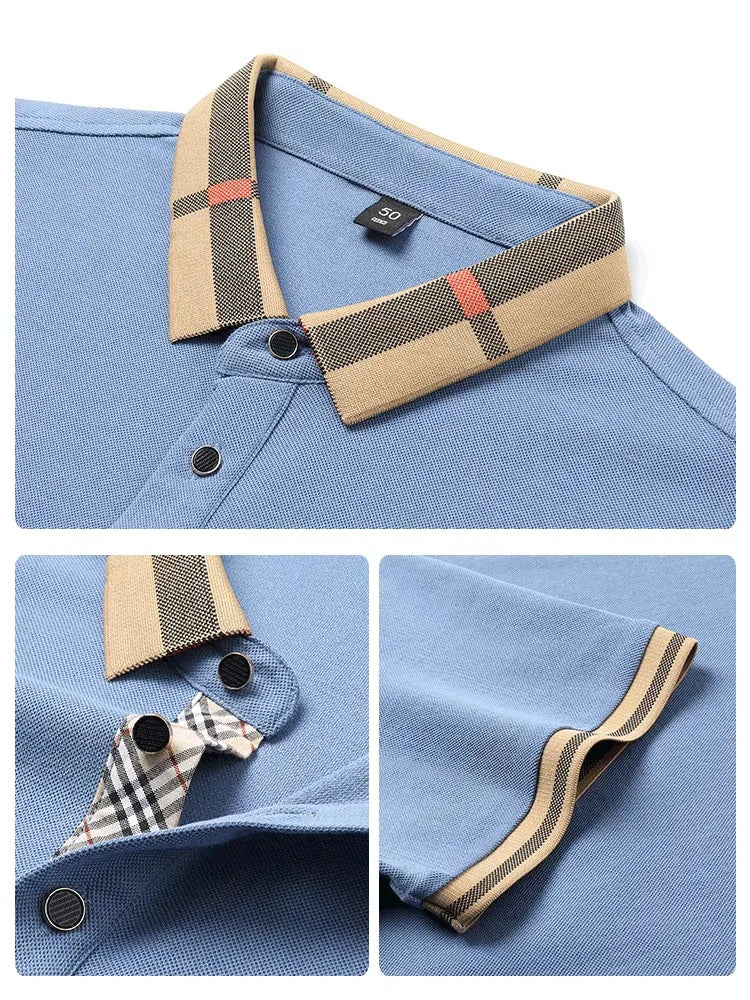 short sleeve polo shirt men summer new high-end silk cotton breathable