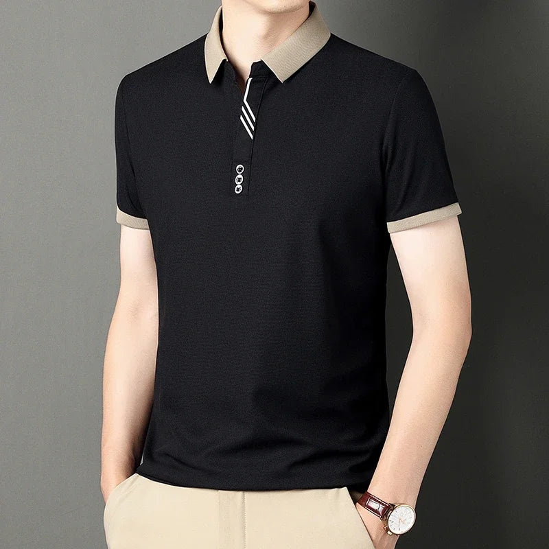 Men's Solid Color Casual Fashion Short Sleeve Polo Shirt Summer Comfortable