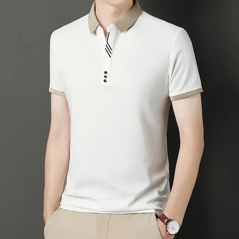 Men's Solid Color Casual Fashion Short Sleeve Polo Shirt Summer Comfortable