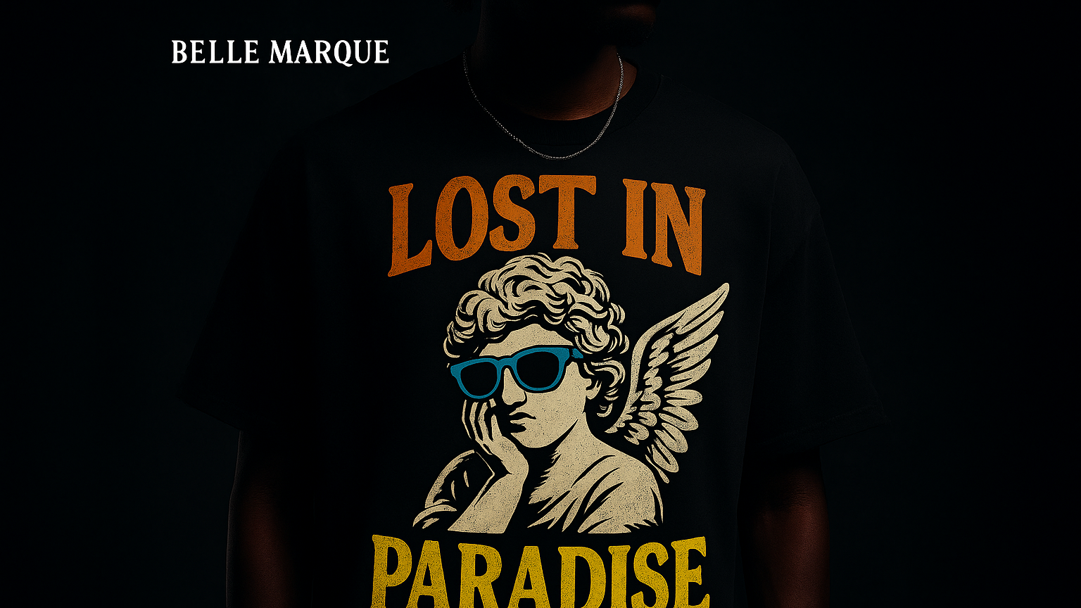 Dark T-shirt design with promotional background